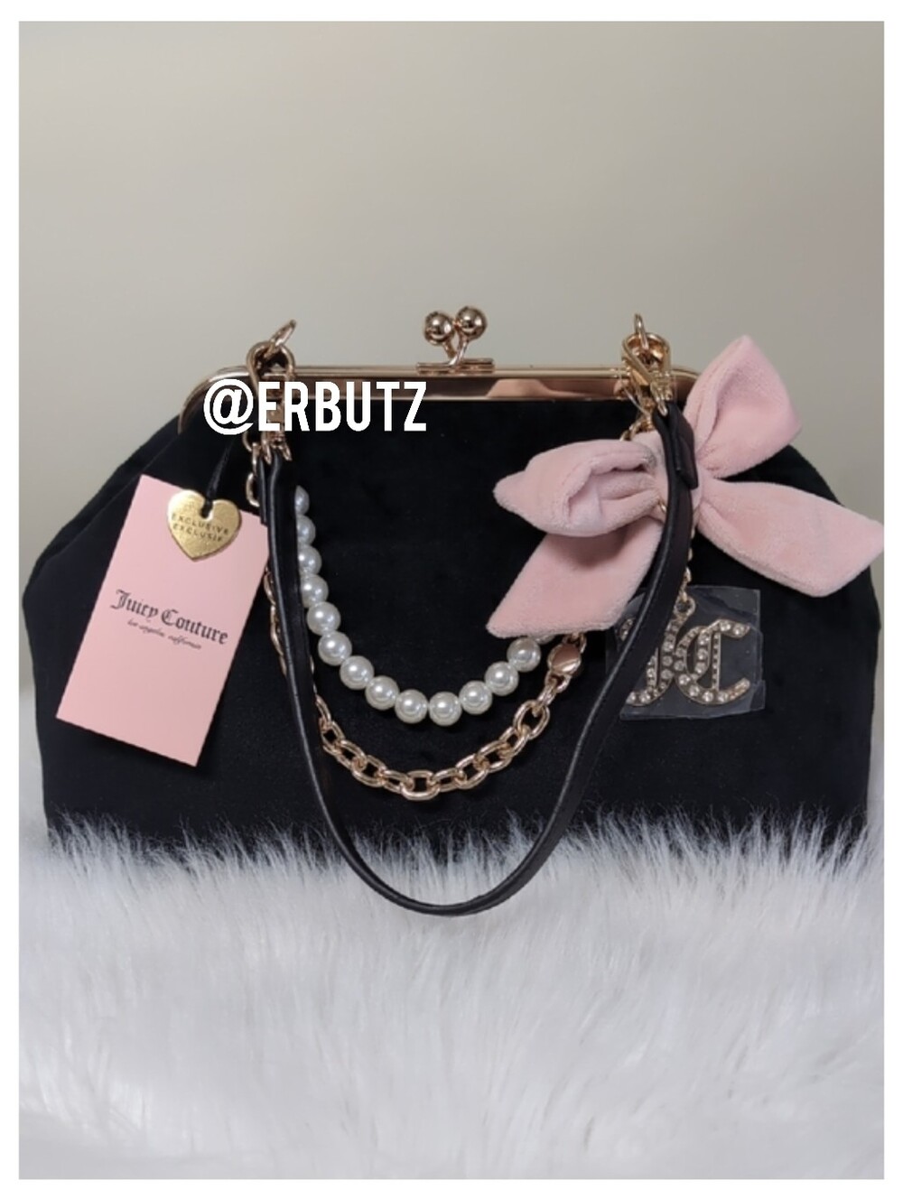 Viral 🎥 Juicy Couture Chic Y2K Medium Kiss Lock Frame Clutch, Licorice + Pink🩷 - Picture 2 of 14